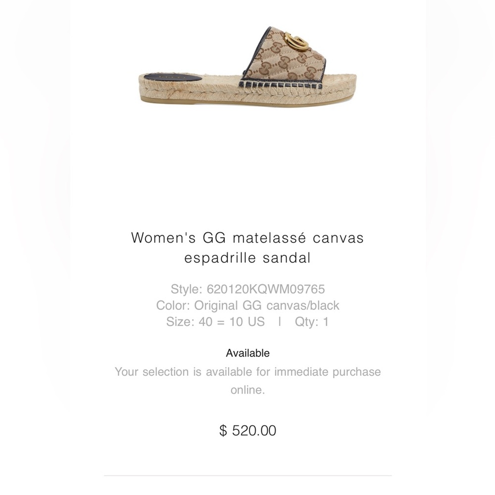 Gucci Brown Monogram Espadrille Slide Sandal with Gold Double G - Picture 8 of 9